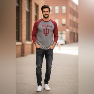 Indiana University Men's Long Sleeve Shirt - Gray and Red